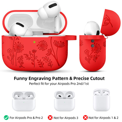 Lerobo Capa Gravada para AirPods Pro 1ª e 2ª Geração com Chaveiro (Vermelho)