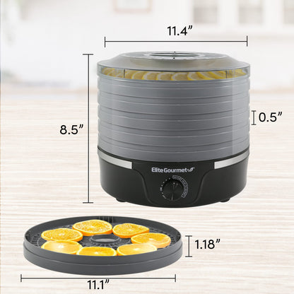 Elite Gourmet Desidratador de Alimentos 5 Bandejas com Controle de Temperatura (Preto/Cinza)