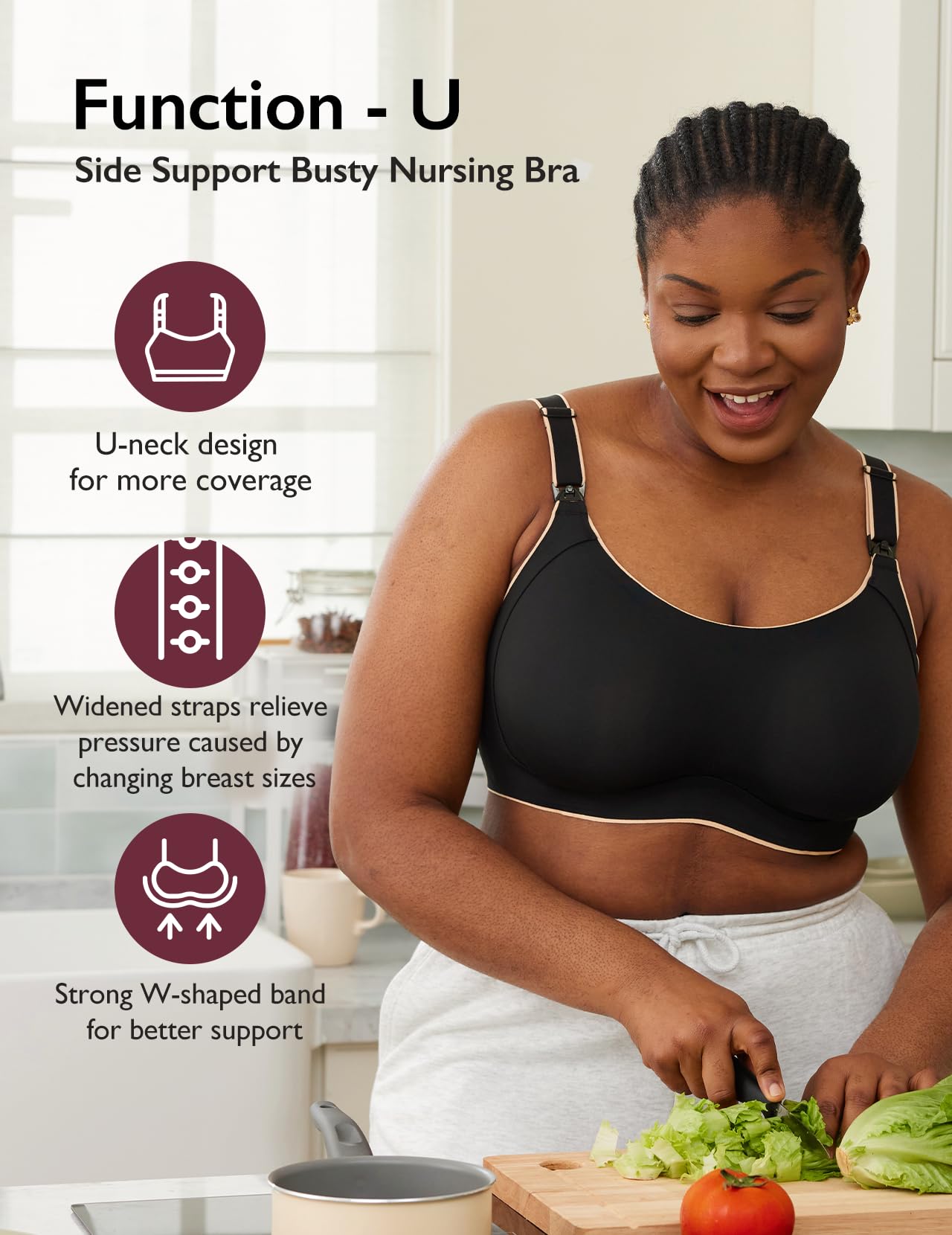 Momcozy Sutiã Amamentação Plus Size Suporte Total Preto Large Sem Aro e Confortável