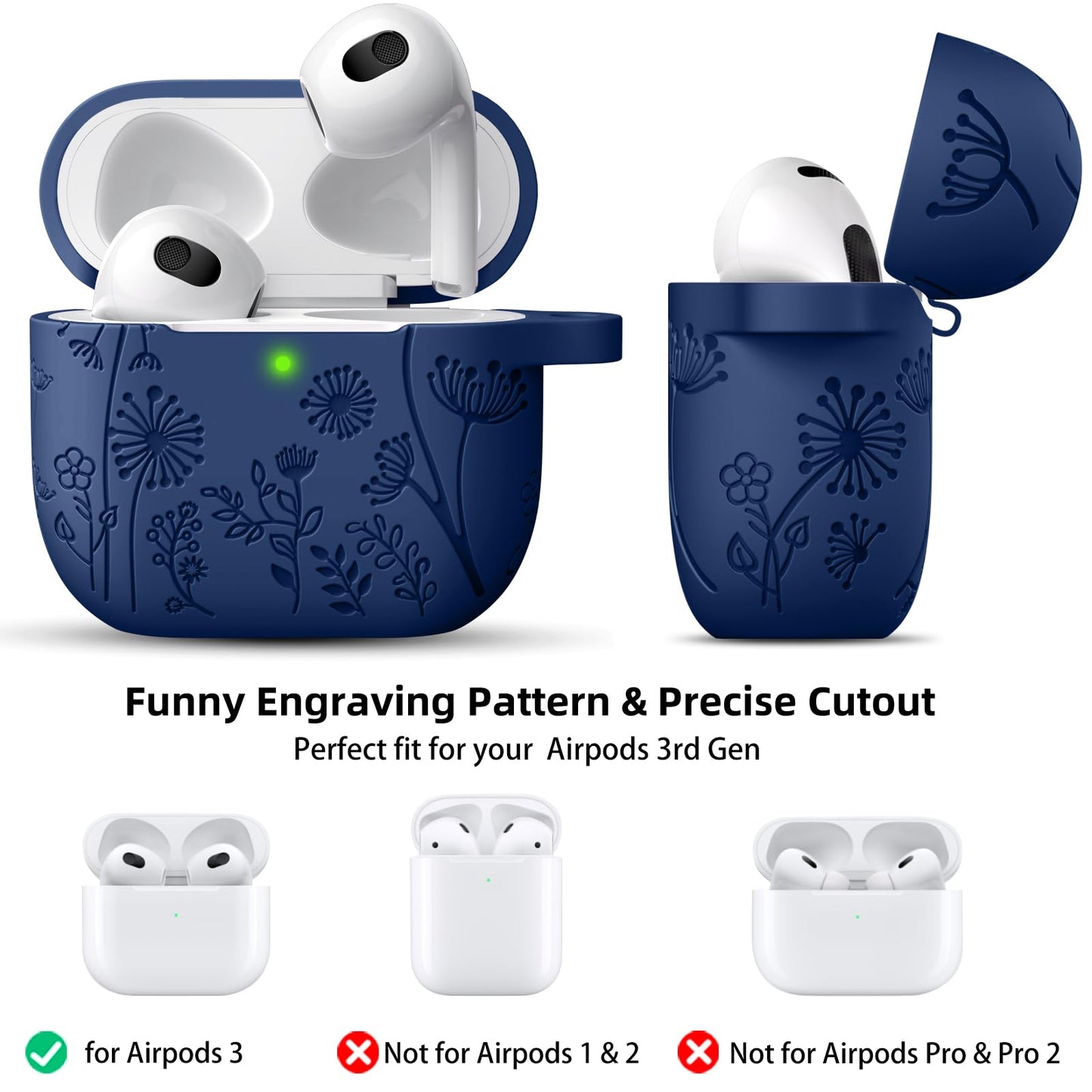 Lerobo Case para AirPods 3ª Geração com Chaveiro (Azul Meia-noite)