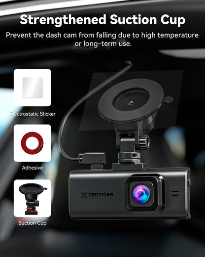 REDTIGER F7NX Dash Cam 4K+1080P Wi-Fi, GPS e Visão Noturna