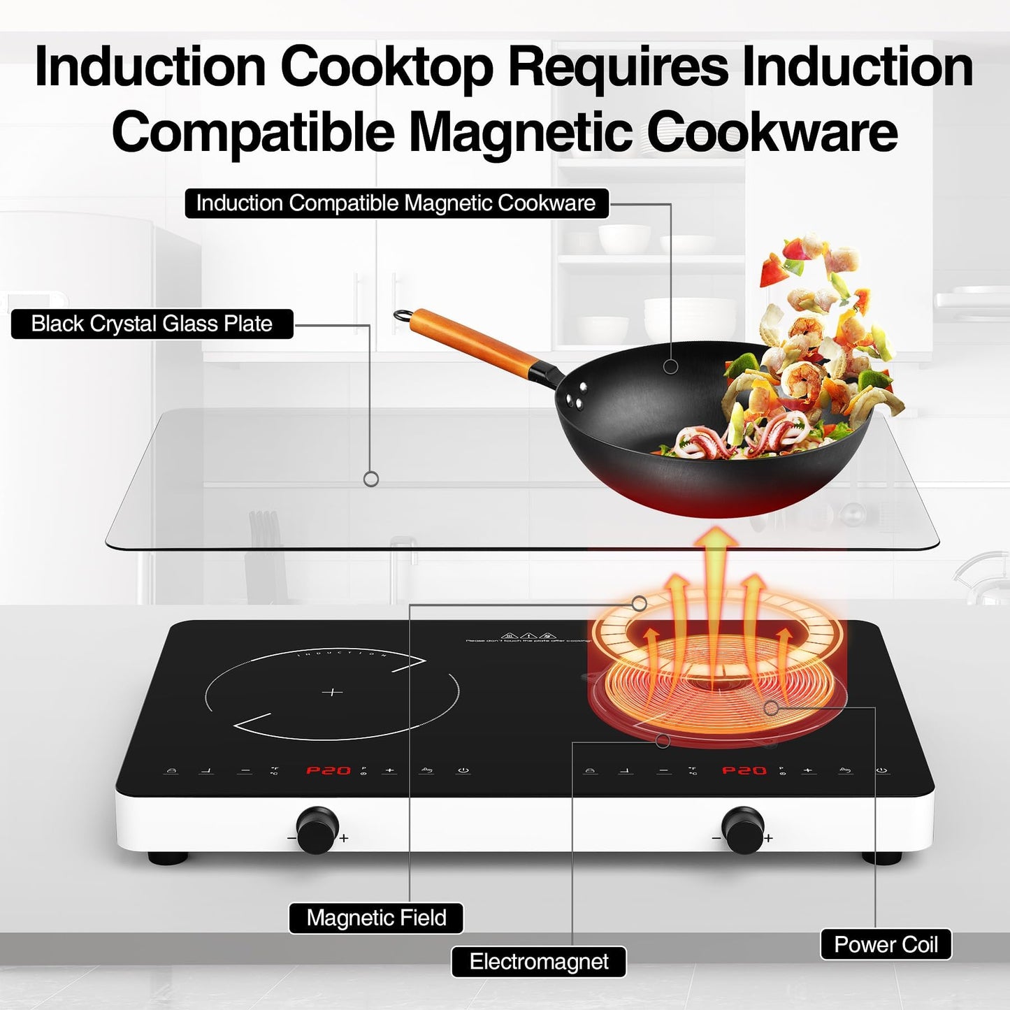 VBGK Cooktop Indução Dupla 4000W com 20 Níveis e Bloqueio Infantil (Preto)