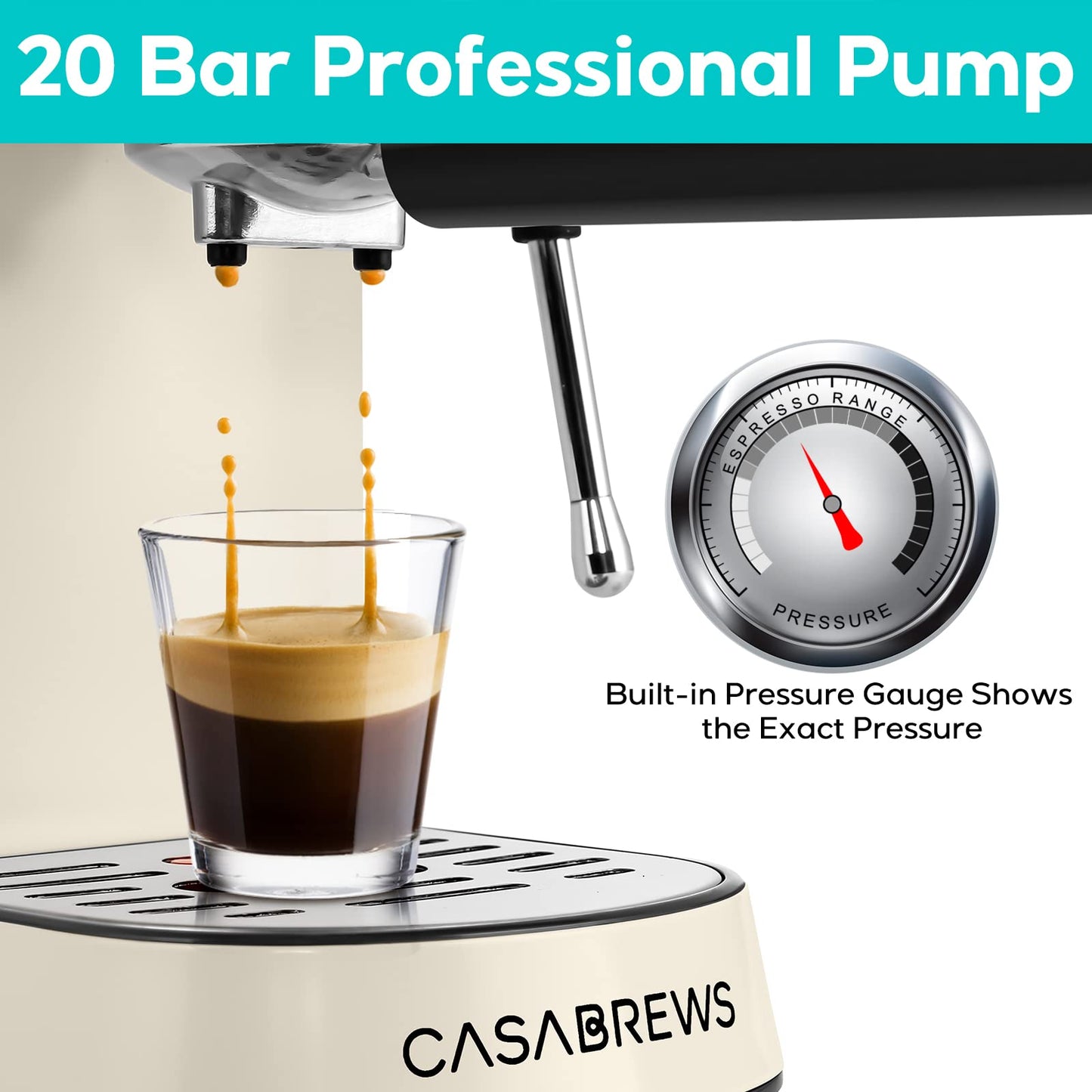 Casabrews Máquina de Espresso 20 Bar com Vaporizador de Leite (Creme)