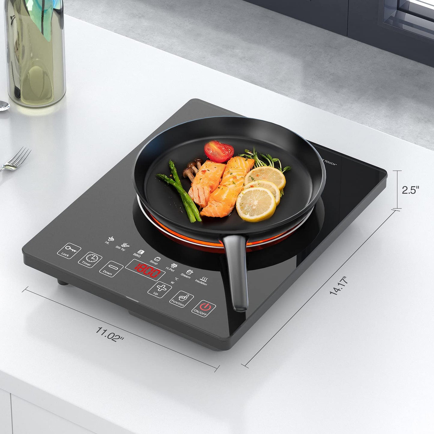 GTKZW Cooktop Elétrico Portátil 1800W com 8 Níveis de Potência e Tela Touch