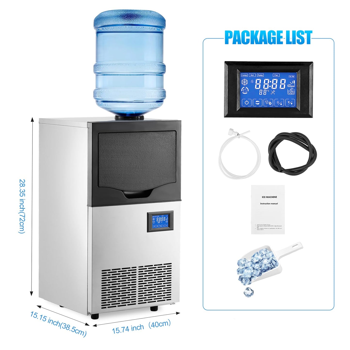 Takywep Máquina de Gelo Comercial 150LBS/24H Aço Inox com Reservatório 25LBS