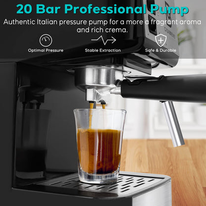 CASABREWS Máquina de Café Expresso 20 Bar com Vaporizador (Preto/Prata)