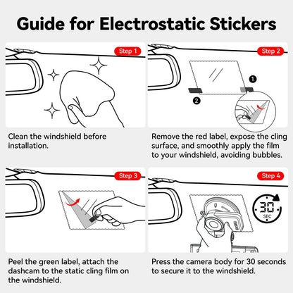 REDTIGER Adesivo Dupla Face e Eletrostático p/ Suporte de Dash Cam