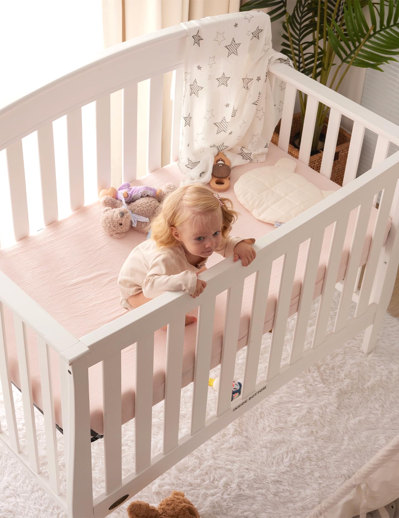 Momcozy Lençóis Mini Berço Musselina 38"x26" (Creme Blush) 2 Unid Conforto Total