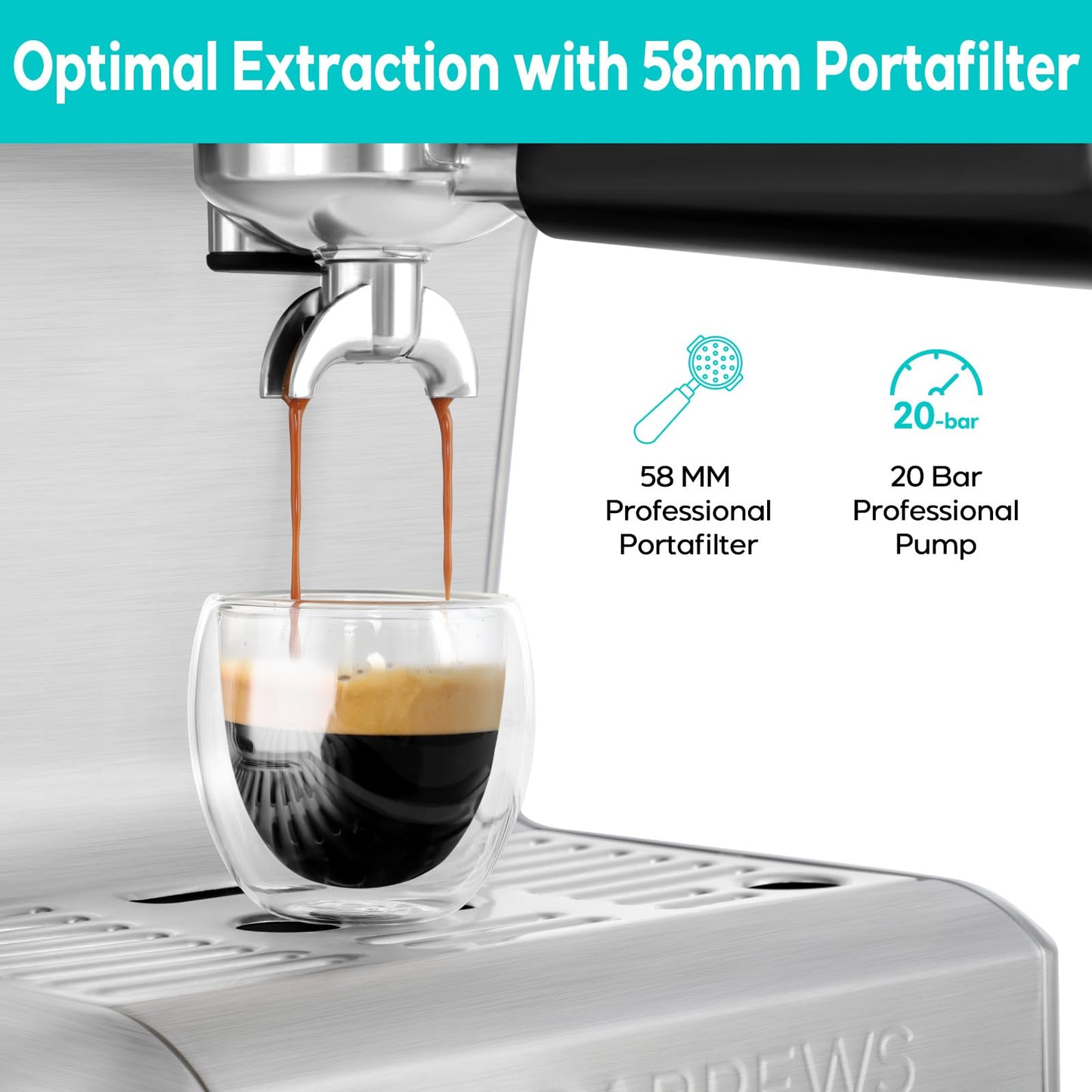 CASABREWS Máquina de Espresso 20 Bar com Vaporizador e Display LCD (Prata)