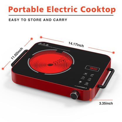 GTKZW Cooktop Elétrico Portátil 1800W com Controle Touch e Botão (Vermelho)