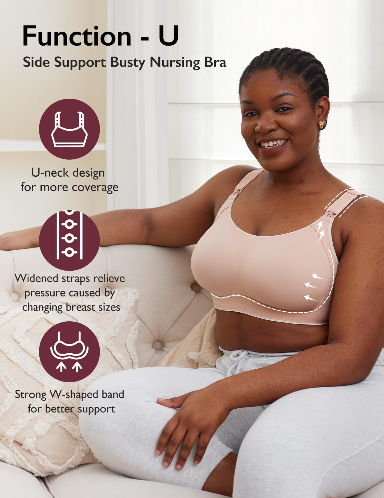 Momcozy Sutiã Amamentação Plus Size Cobertura Total Sem Aro Oyster Pink M