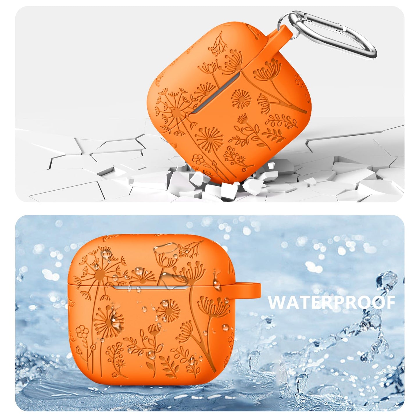 Lerobo Capa Gravada para AirPods 3ª Geração com Chaveiro (Laranja)