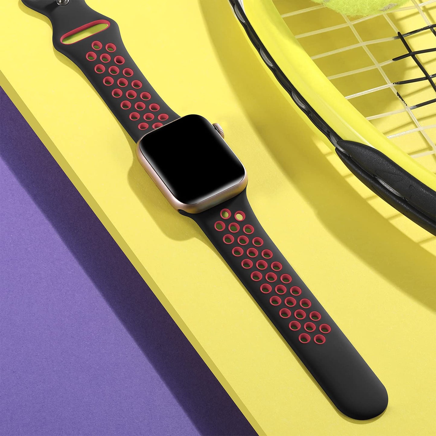 Lerobo Pulseira Esportiva Compatível com Apple Watch 38mm a 49mm (Preto/Vermelho)