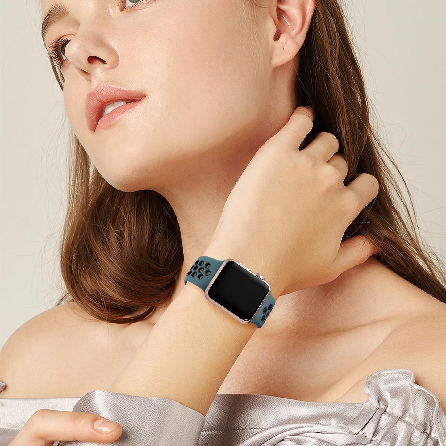 Lerobo Pulseira Silicone p/ Apple Watch (Azul-Ardósia/Preto)