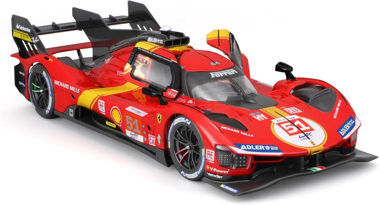 Bburago 1:24 Ferrari 499P LMH (2023) Modelo Die-Cast Detalhado