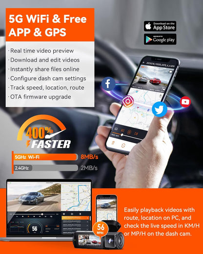 Vantrue N5 Dash Cam 4 Canais 360° com Wi-Fi, STARVIS 2, Visão Noturna, GPS