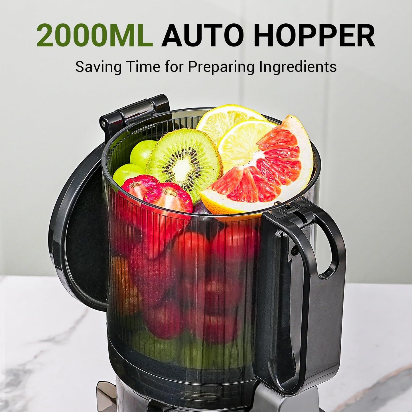 AMZCHEF Espremedor Automático com 250W para Frutas e Vegetais (Cinza)