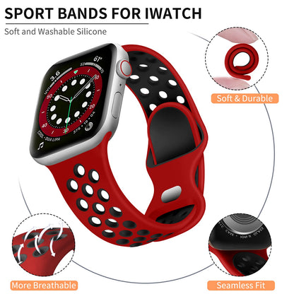 Lerobo Pulseira Silicone Compatível com Apple Watch (Vermelho/Preto)