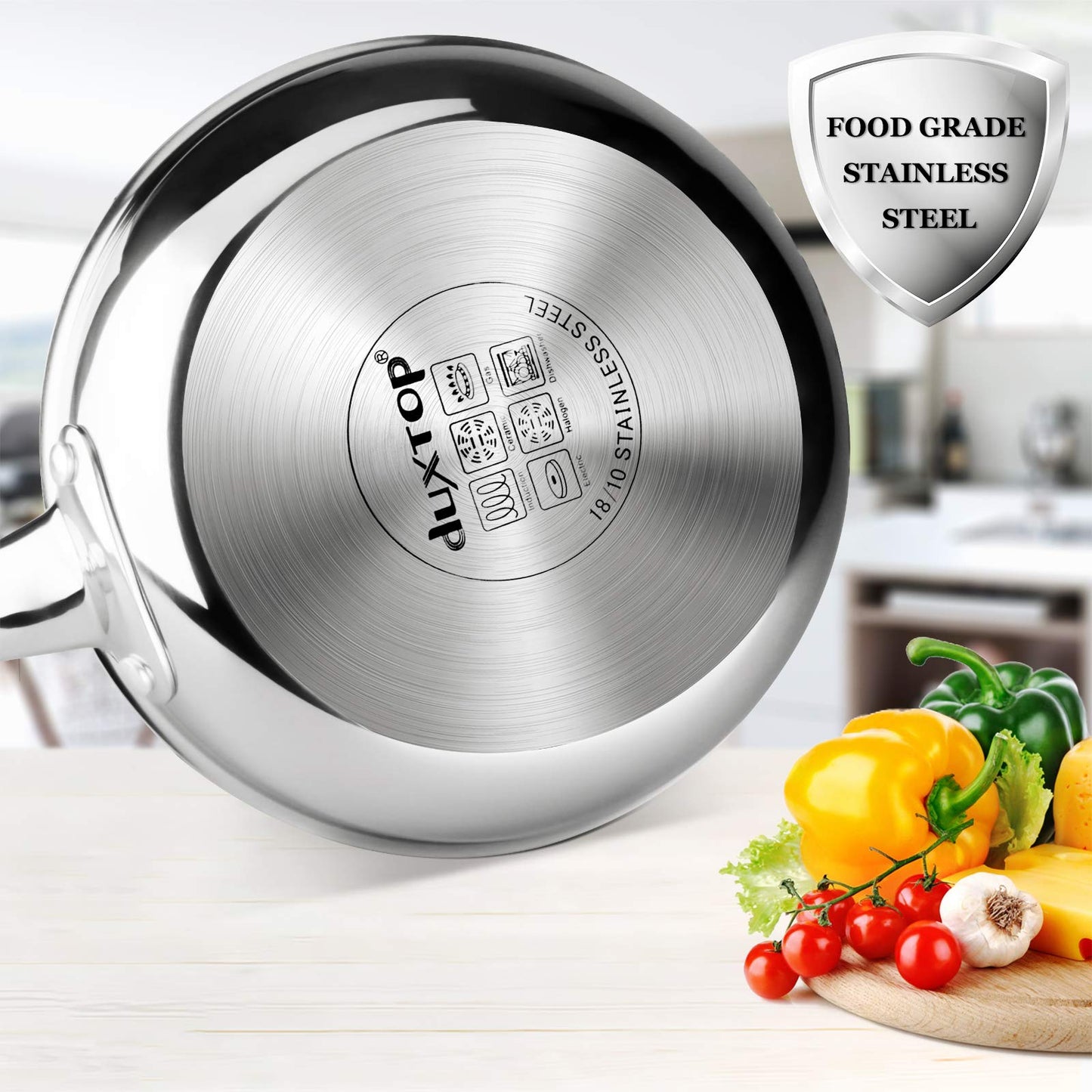 Duxtop Panela Stir-Fry Aço Inox Tri-Ply 8" para Indução (Prata)