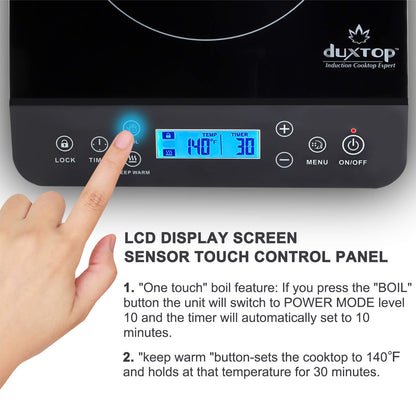 Duxtop Fogão de Indução Portátil 1800W com Tela LCD e Toque, Preto