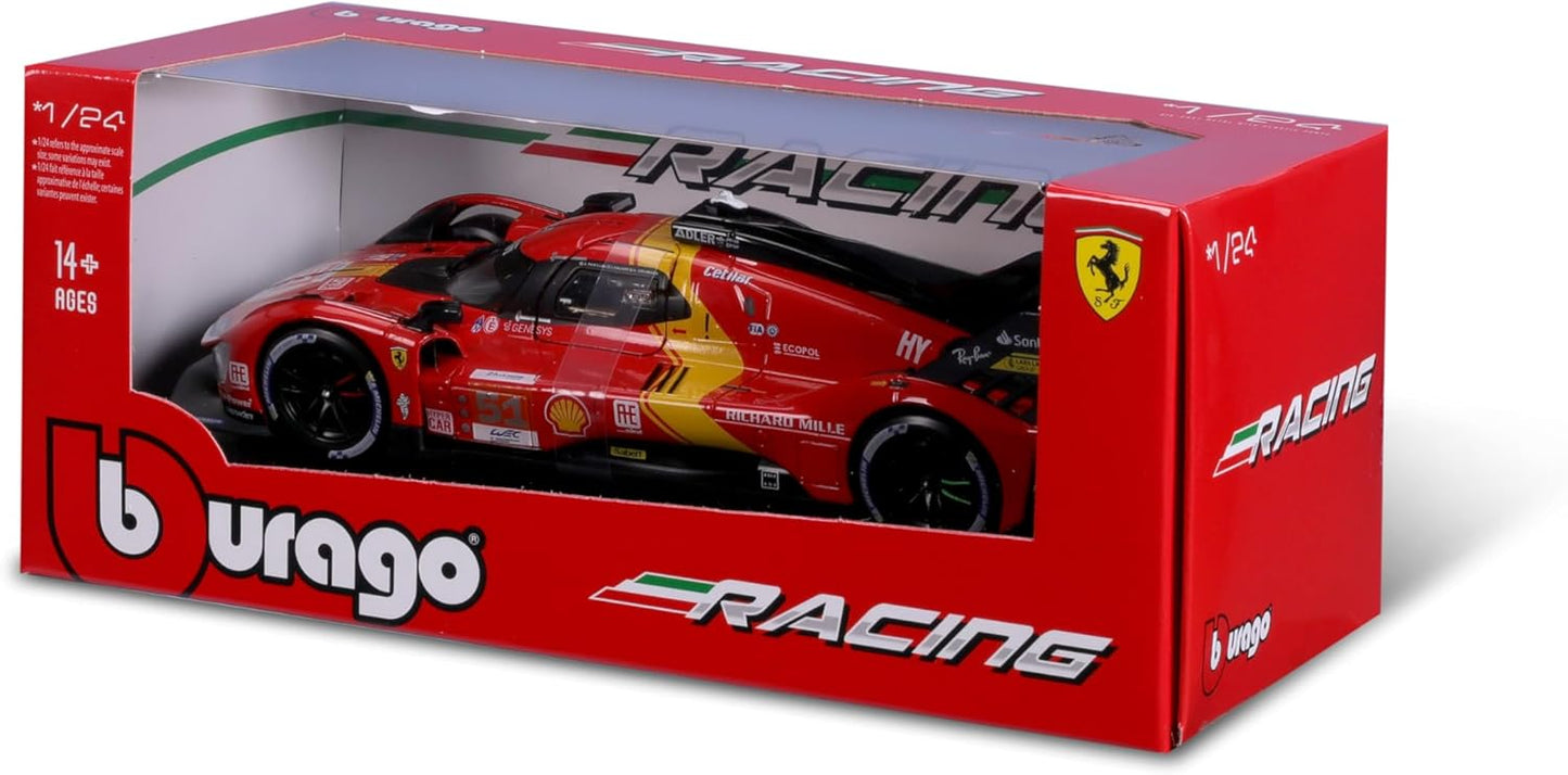 Bburago 1:24 Ferrari 499P LMH (2023) Modelo Die-Cast Detalhado