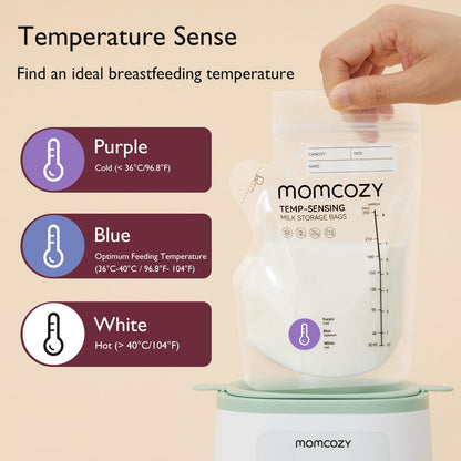 Momcozy Sacos de Armazenamento para Leite Materno 8Oz (200 Unidades), Com Sensor de Temperatura