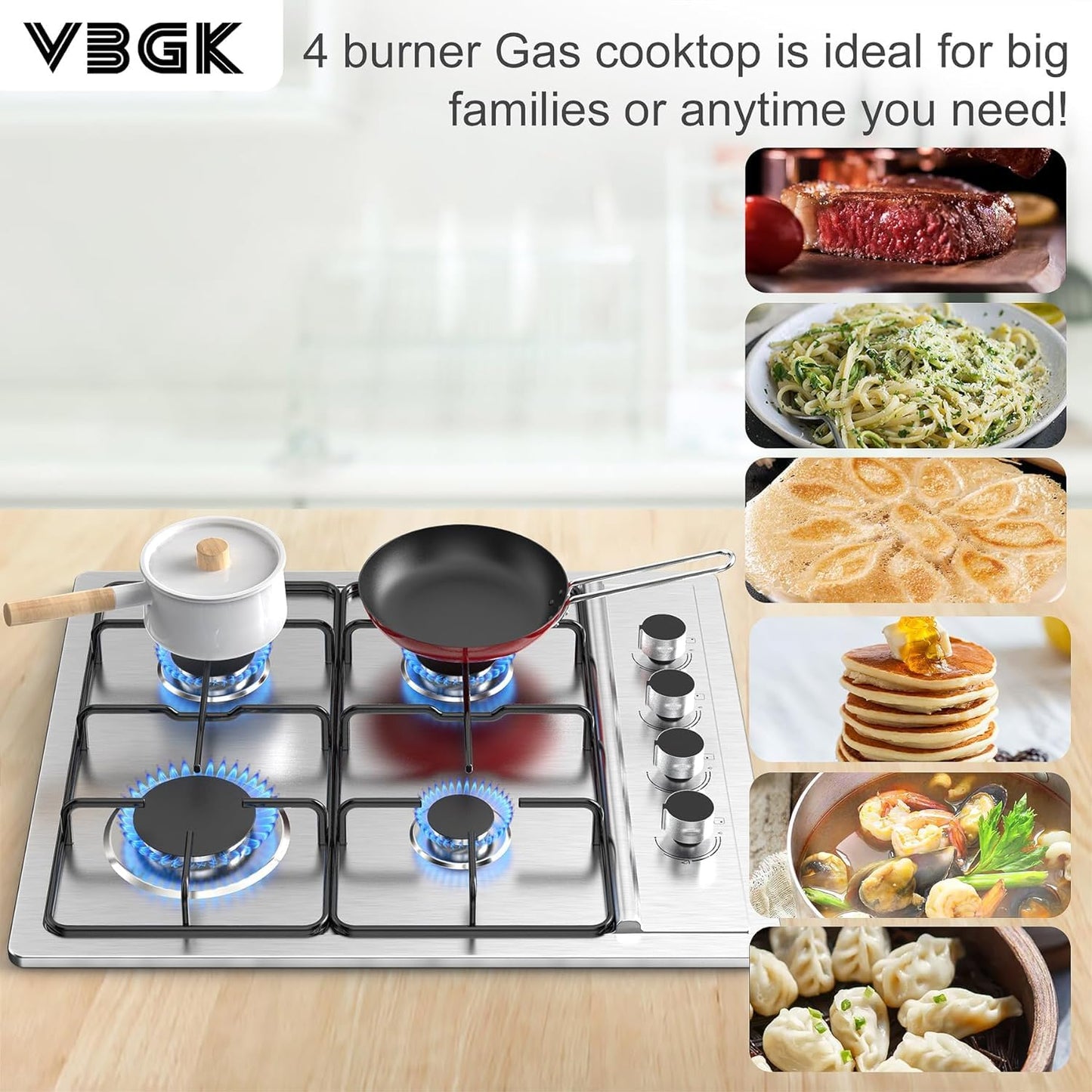 VBGK Cooktop a Gás 4 Bocas 30" NG/LPG Conversível com Proteção FFD