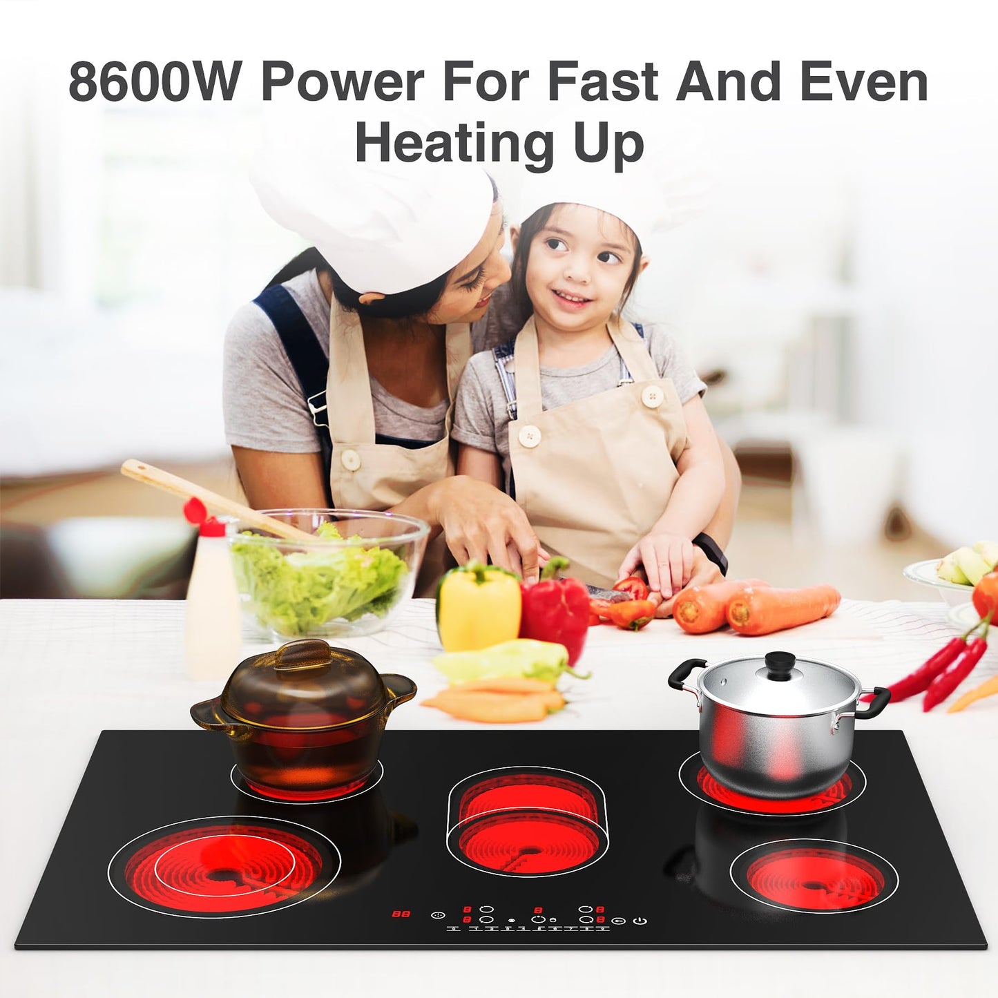 VBGK Cooktop Elétrico 36" 8600W com 5 Bocas, Controle Touch e Timer (Preto)