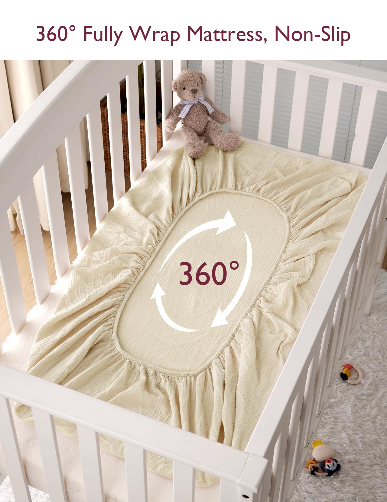 Momcozy Lençóis Mini Berço Musselina 38"x26" (Creme Blush) 2 Unid Conforto Total