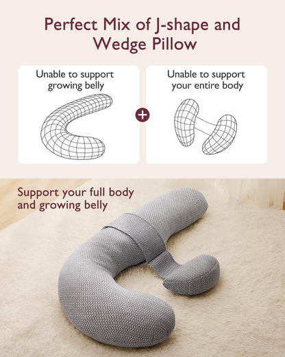 Momcozy Pregnancy Pillow F Shape 53" Cinza Corpo Inteiro Ajustável