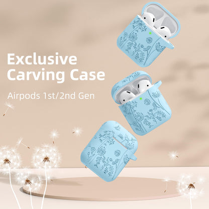 Lerobo Capa Gravada Silicone para AirPods 1ª/2ª Geração com Mosquetão (Azul Céu)