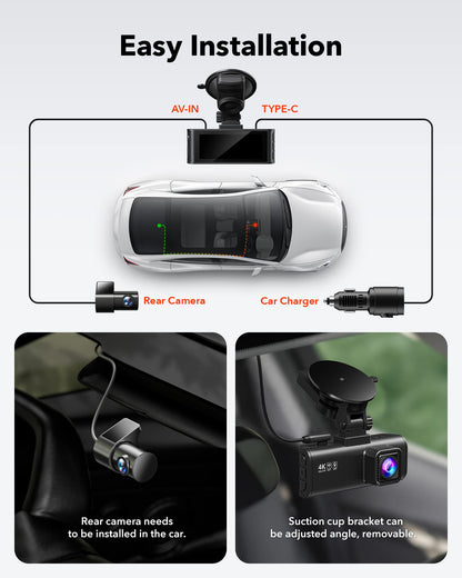 REDTIGER F7N Touch Dash Cam 4K Dual, Wi-Fi 5.8GHz e GPS