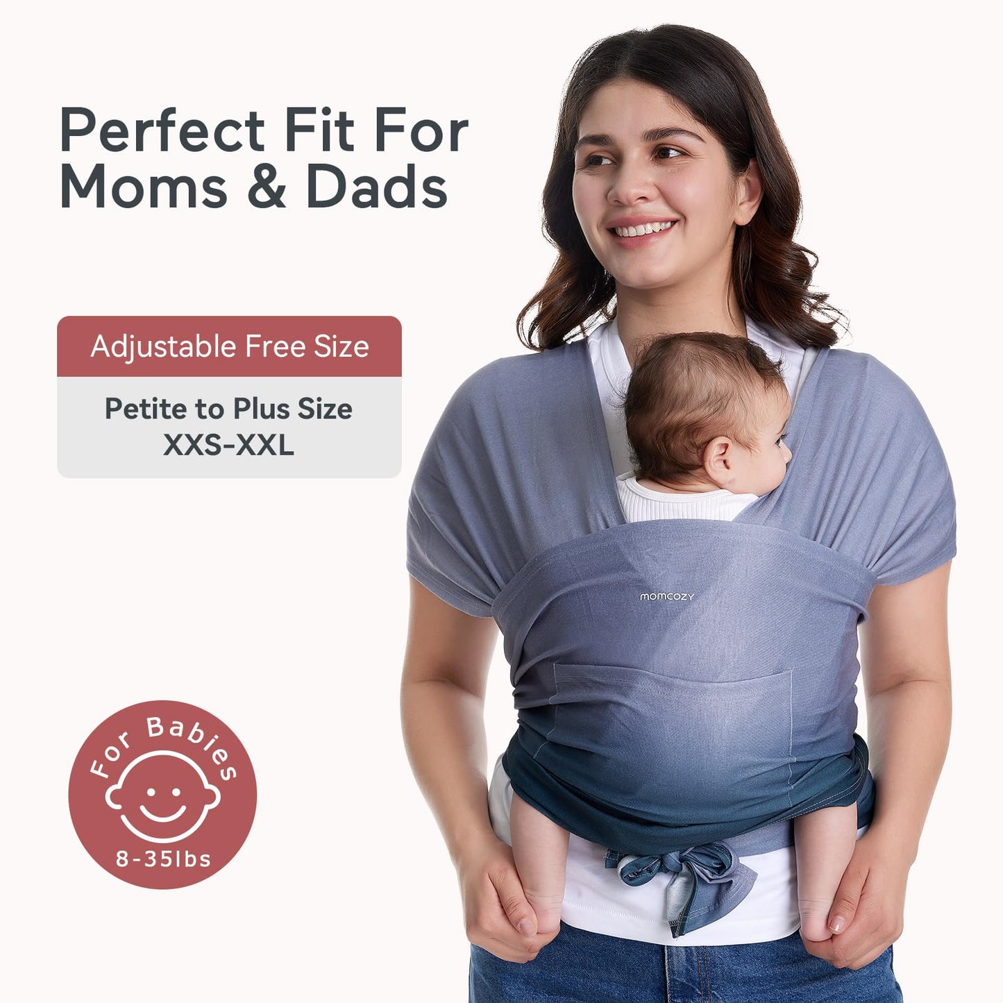 Momcozy Baby Wrap Carrier, Sling Ergonômico para Bebê de 8-35 lbs (Azul Gradiente)