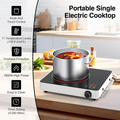 VBGK Cooktop Elétrico Portátil 1800W com 9 Níveis de Potência e Timer (Preto)