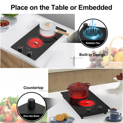 VBGK Cooktop Elétrico 3000W com 2 Queimadores e Controle Touch (Preto)