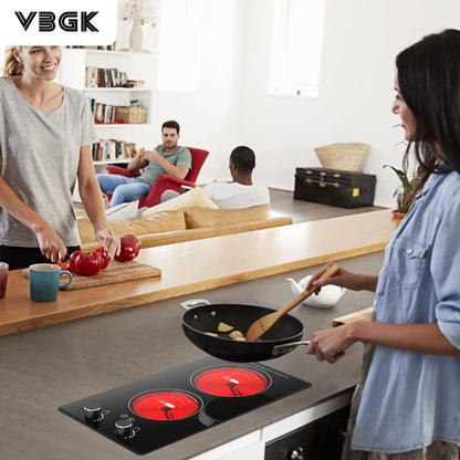 VBGK Cooktop Elétrico de 12" com 2 Zonas, 9 Níveis e Bloqueio Infantil