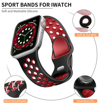 Lerobo Pulseira Esportiva Compatível com Apple Watch 38mm a 49mm (Preto/Vermelho)