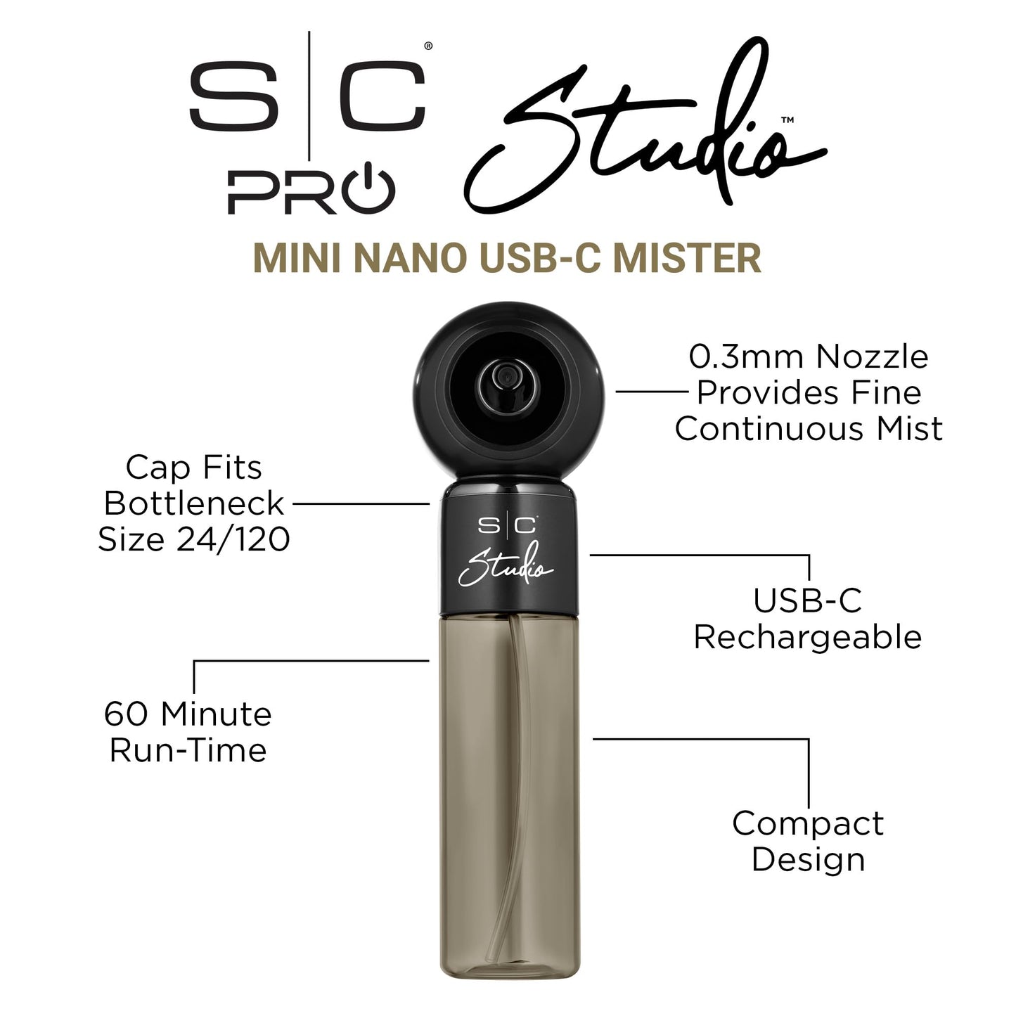 Mini Nano Mister Stylecraft com Atomização de Alta Pressão, Preto