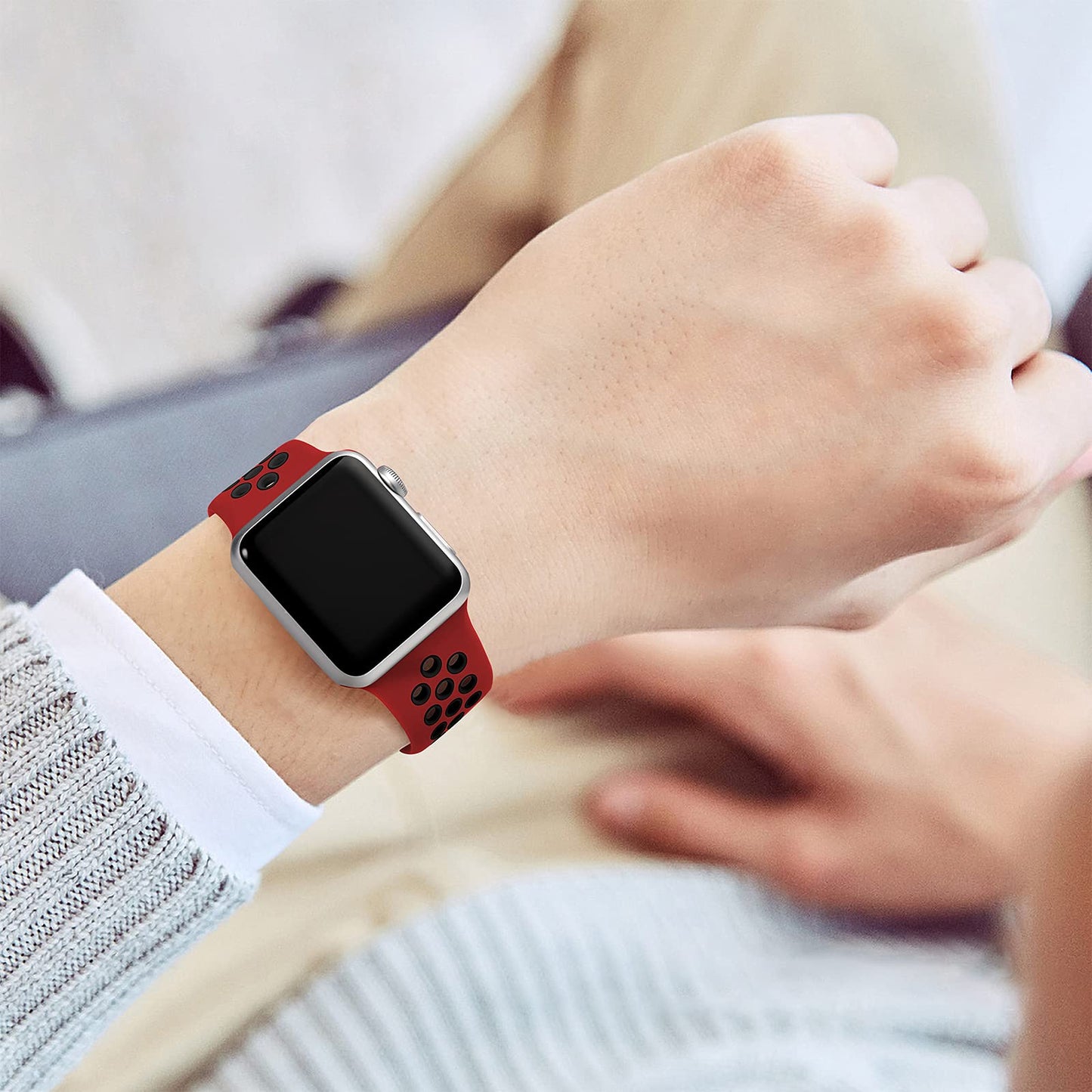 Lerobo Pulseira Silicone Compatível com Apple Watch (Vermelho/Preto)