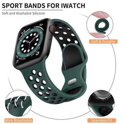 Lerobo Pulseira Esportiva Compatível com Apple Watch (Verde Escuro/Preto)