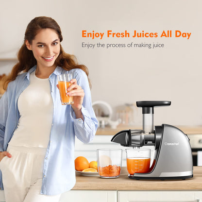 AMZCHEF Juicer Masticating Pressão Fria 150W com Função Reversa (Cinza)