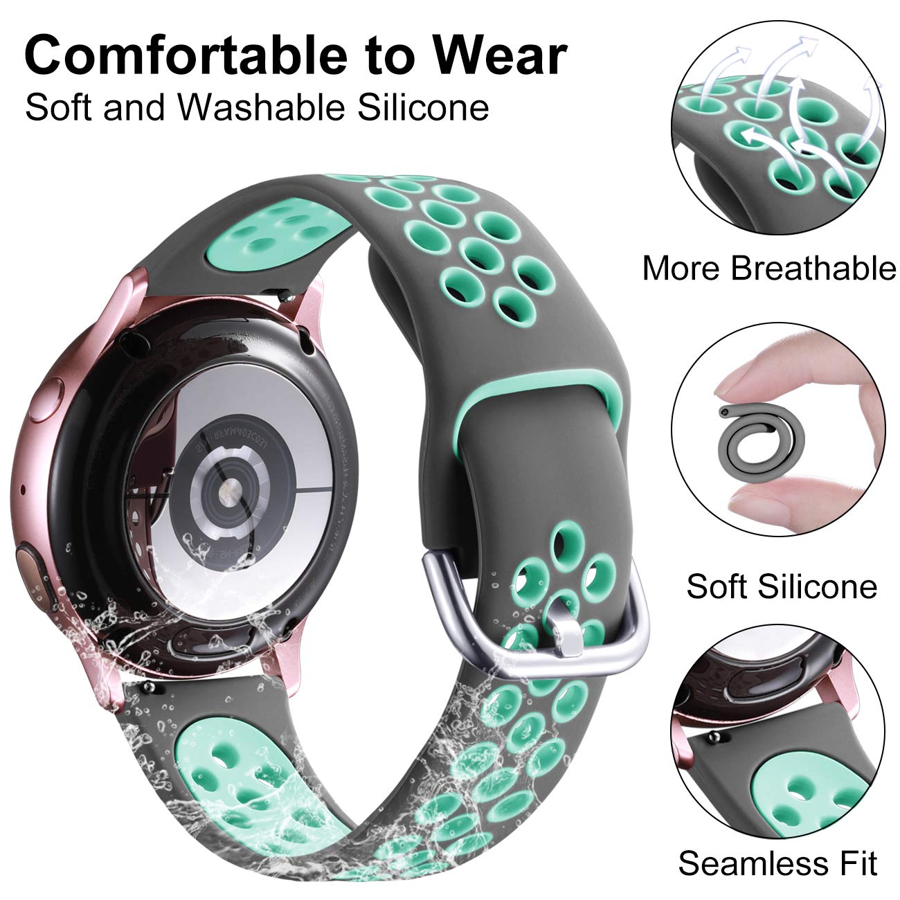 Lerobo Pulseira Silicone para Galaxy Watch 6/5/4 20mm P (Cinza e Verde)