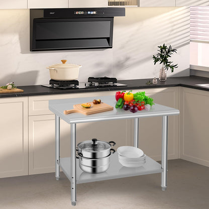 Takywep Mesa de Trabalho Inox 122x61cm com Prateleira Ajustável Prata