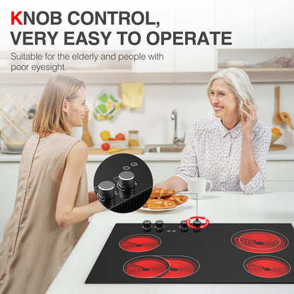 GTKZW Cooktop Elétrico 30" 6800W com 4 Queimadores e Controle de Botão