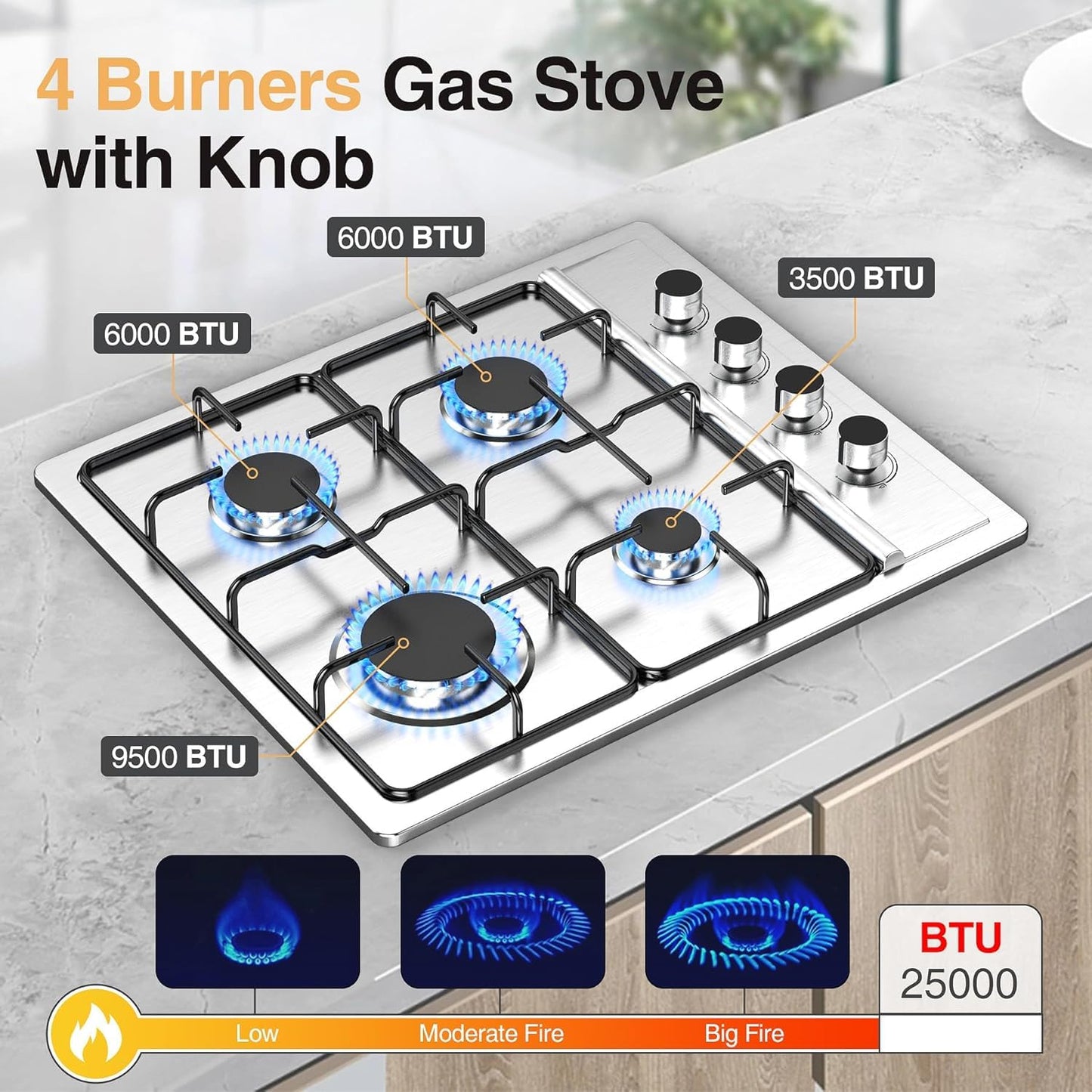 VBGK Cooktop a Gás 4 Bocas 30" NG/LPG Conversível com Proteção FFD