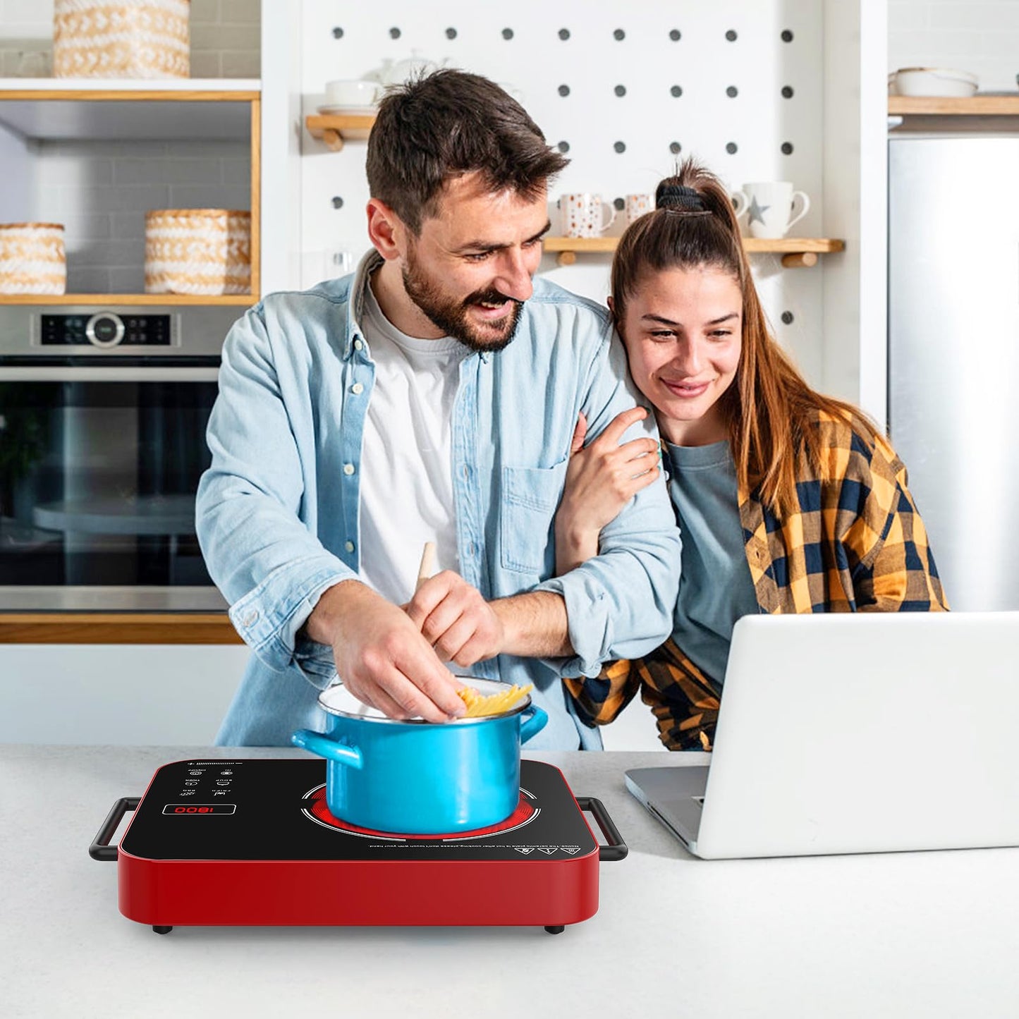 GTKZW Cooktop Elétrico Portátil 1800W com Controle Touch e Botão (Vermelho)