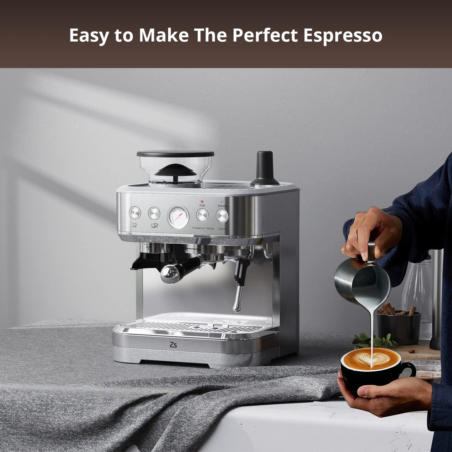 Takywep Máquina de Espresso Profissional 15 Bar com Moedor Cinza