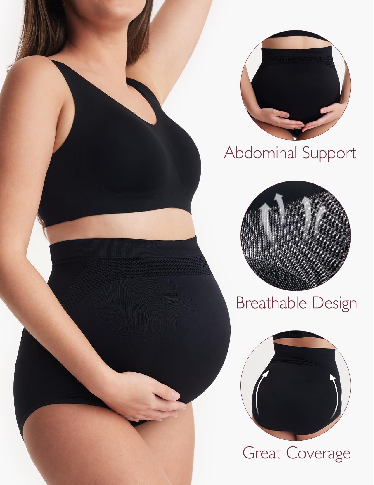 Momcozy Sutiã de Maternidade Alta Cintura 3 Peças Suporte Abdominal XG