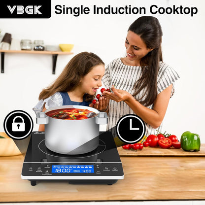 VBGK Induction Cooktop 1800W, Portátil, 9 Níveis, Controle Touch, 110V