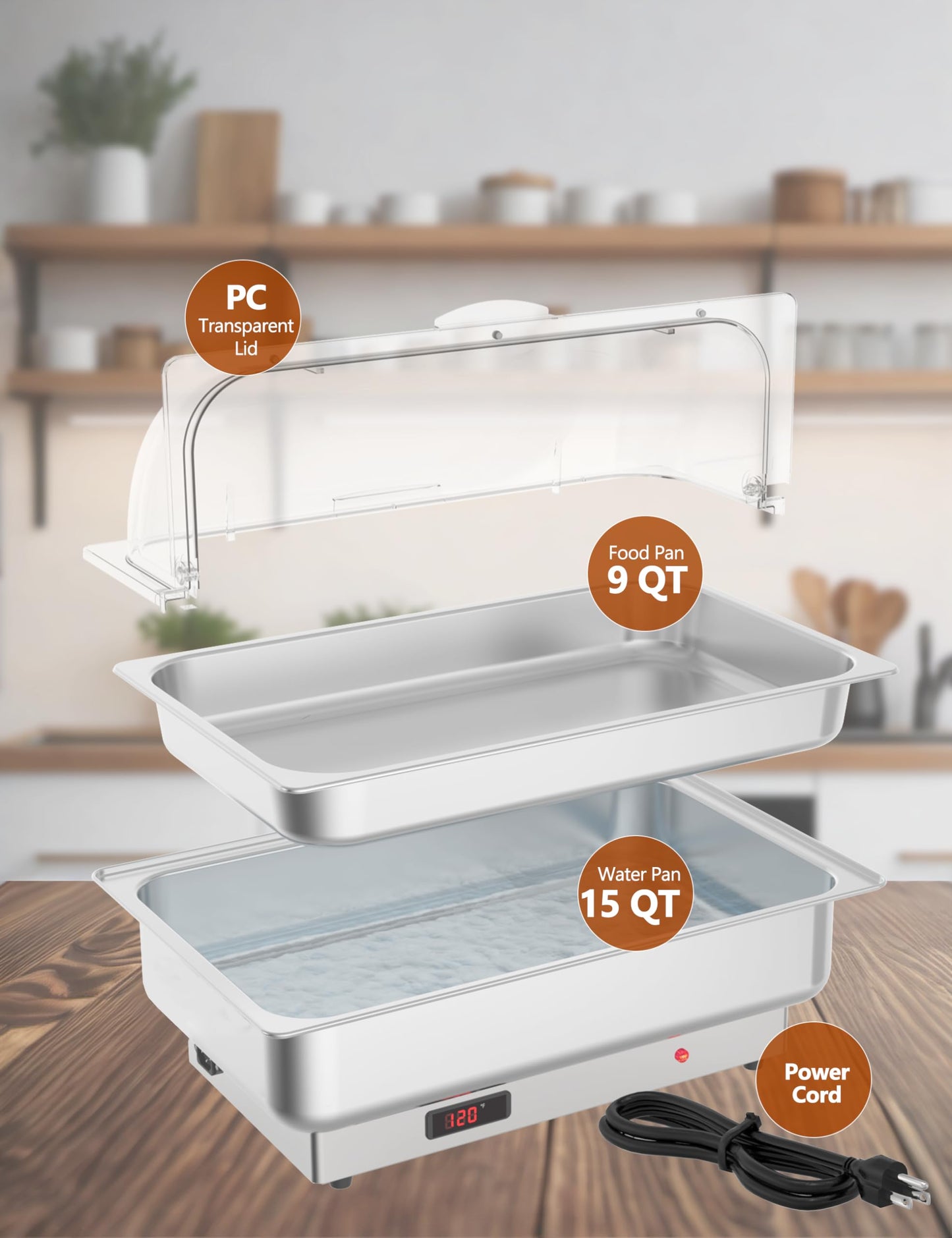 Takywep Réchaud Elétrico 9 Qt Aço Inox Prata com Tampa Rolante